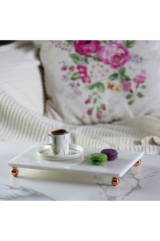 Akayev Mermer Beyaz 30x20 Cm Rose Gold Boncuk Ayak Sunumluk