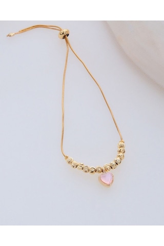 Altın Kaplama Pembe Kalp Dorika Sıkıştırılabilir Çelik Bileklik Gold