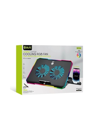 Miaxtreme Siyah Rgb 2 Fanlı 9-17" Inç 1.200rpm Telefon Tutacaklı Notebook Dizüstü Soğutucu Stand