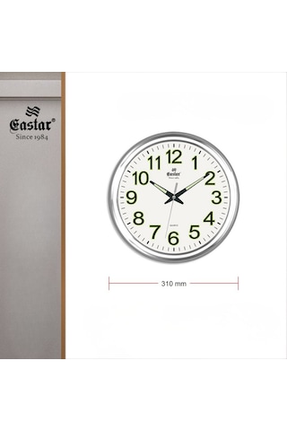 Eastar A3071 Fosforlu Ve Sessiz Duvar Saati 31 Cm Gümüş