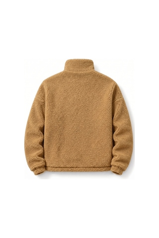 Genius Store Oversize Peluş Erkek İçi Polarlı Tam Fermuarlı Sherpa Sonbahar Kış Kadın Polar Sweatshirt Oversıze-pelus Bej