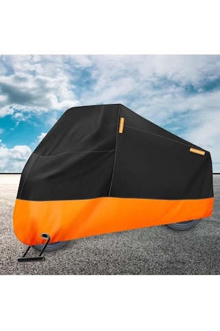 Moveevo Motosiklet Koruyucu Örtü Yağmur Ve Güneş Engeli Dış Mekan Koruması 220x95x110 Cm Siyah Üst Turuncu Alt M