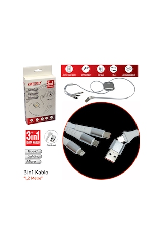 Carub Şarj Kablosu Ayarlı 3in1 Usb+type-c+lightning Çift Giriş 1,2 Mt 100w Br5901869