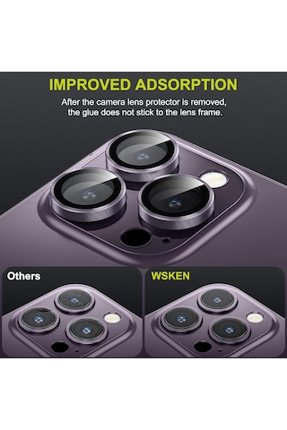 Vkemall İphone 14 Pro İçin Ultra Koruyucu Safir Kamera Lens Kılıfı - Mor Renk Gümüş