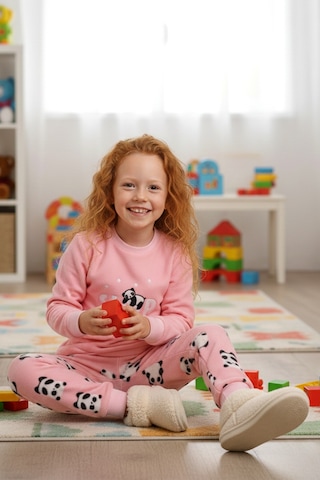 Kız Çocuk Kadife Polar Desenli Pijama Takımı 1679 Pembe02 Pembe02