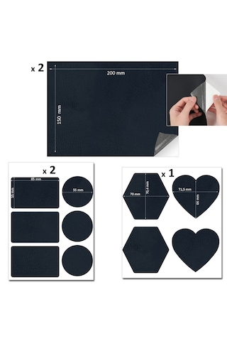 Yapışkanlı Deri Yaması Tamir Seti Yumuşak Düz ve Şekilli Siyah 18 Adet