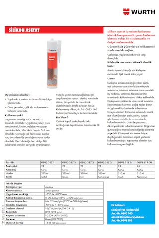 Würth Beyaz Silikon Asetat 310 Ml