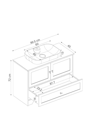Oval Lavabolu Ayaklı 2 Kapaklı Çekmeceli Mdf 100 Cm Banyo Aria Atlantik Çam - Beyaz