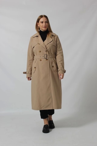 Dizaltı Düğmeli Kuşaklı Trençkot Vizon Taş