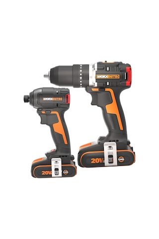 Worx WX925 20 V 2.0 AH Li-Ion Çift Akülü Kömürsüz Şarjlı Darbeli Matkap + WX265 Kömürsüz Darbeli Tornavida Kombo Set