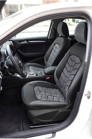 Füme - Siyah Panda Audi A3 Sedan 2014 - 2020 Arası Uyumlu Araca Özel Taytüyü Oto Koltuk Kılıfı