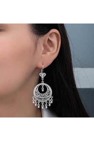 Gümüş Çember Telkari Sallantılı Kadın Küpe Çok Renkli 47109218