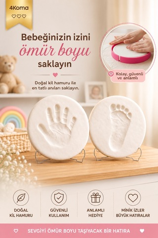 Bebek Hediyelik Yeni Doğan Anı Seti Yenidoğan Hediyesi Hatıra Çerçevesi Kil Baskı Seti