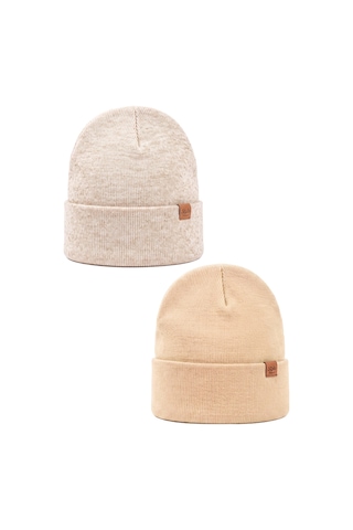 Sayzen Your Shine Unisex Basic Katlamalı 2'li Bere Set Stone-krem