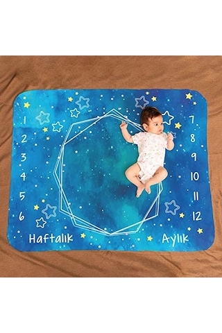 Hediyesepeti Mavi Uzay Macerası Baby Shower Hediyesi Fotoğraf Çekim Battaniyesi 100x120 Cm 36 Derece Üstü