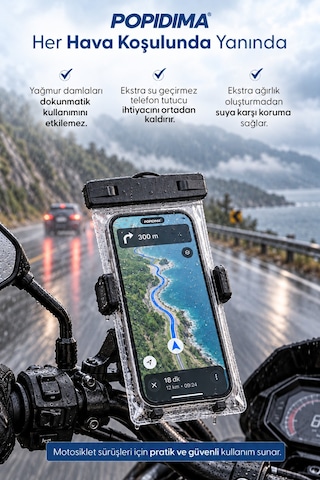 Universal Su Geçirmez Şarj Girişli Motosiklet Scooter Bisiklet Atv Telefon Tutucu Poşet Kılıf Beyaz