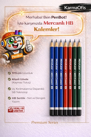 Mercanlı Hb Kurşun Kalem Yeşil Tek Renk 24 Adet, Köşeli Gövde, 17.5 Cm Yeşil 24lü