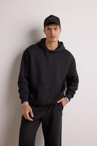 Defacto Boxy Fit Kapüşonlu Jakarlı Sweatshirt E9308ax25aubk81 Siyah