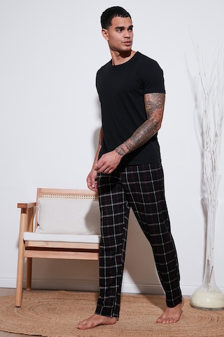Buratti Pamuklu Regular Fit Normal Bel Düz Paça Cepli Erkek Pijama Altı 6574003 Siyah-Bordo