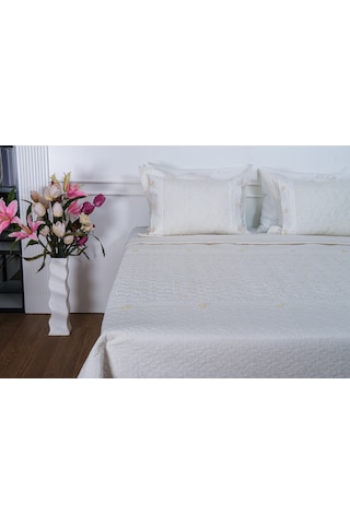 Finezza Gülfem Pamuk Baskılı  Krem- Krem Yatak Örtüsü Seti Çift Kş. 6 Parça-1463