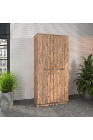 90 Derece Açılabilir 2 Kapaklı, 6 Çekmeceli, Kavanoz Raflı Kiler Ve Erzak Mutfak Dolabı Atlantik Çam