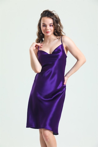 Magic Form 7790 Kadın Mor Degaje Yaka Saten Gecelik Mor