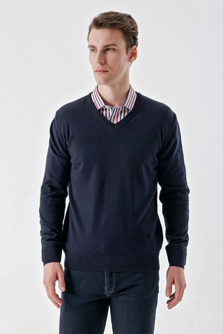Morven Erkek Lacivert Basic V Yaka Dynamic Fit Rahat Kesim Triko Lacivert