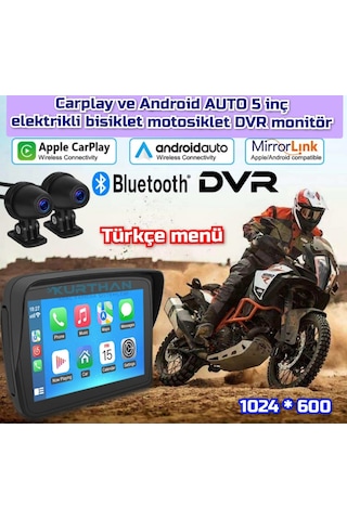 Motosiklet Carplay Ve Android Auto Dokunmatik 5 İnç Dvr Monitör