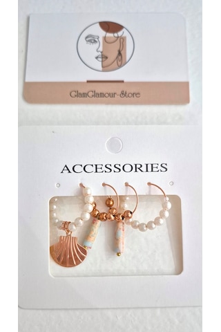 Rose Halka Varasit Taşlı Dörtlü Küpe Set Rose