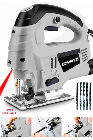Schatz 800 W Lazerli Devir Ayarlı Dekupaj Testere Makinesi Gri + 5 Adet Testere Ucu