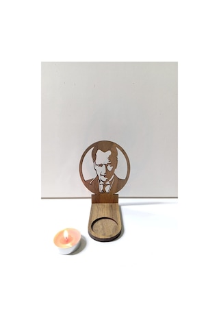 Periboia Mustafa Kemal Atatürk Figür Kahverengi Ahşap Gölge Mumlu Renkli