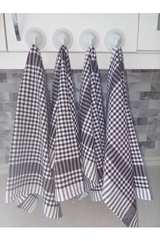 Pamuklu Koyu Kahverengi Pöti Kareli 4'lü Kurulama Bezi,peçete