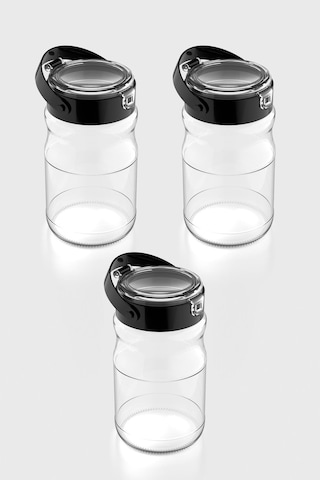 Renga Mono 1700 Ml Siyah Kapaklı 3'lü Cam Kavanoz Seti 131072 Siyah