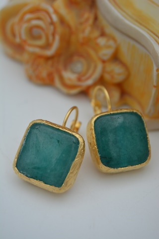 Stoneage Jade Taşli El Yapimi Küpe Altın
