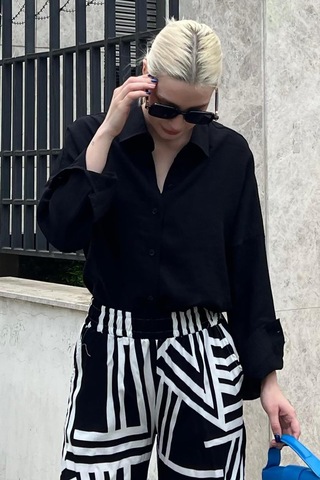 Madmext Siyah Uzun Kollu Oversize Gömlek Mg2003-siyah Siyah