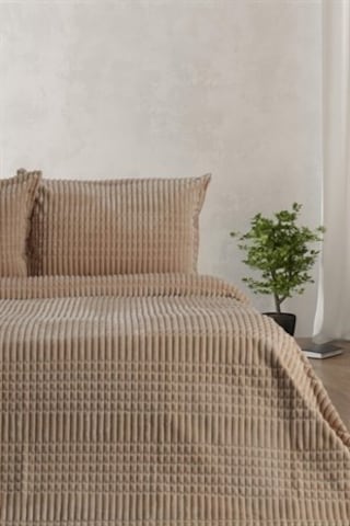 Merinos Modern Line 3 Parça Çift Kişilik Battaniye Seti Mocha