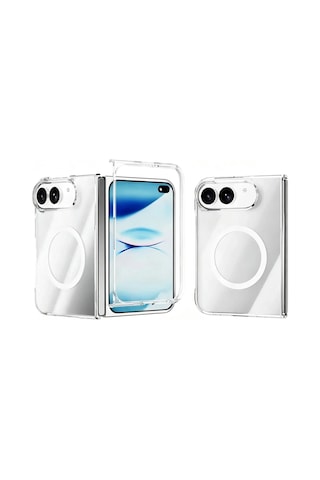 Apple iPhone Uyumlu  Uyumlu Duo Kılıf Zore M-safe Şarj Özellikli Şeffaf Kamera Çerçeveli Porto Kapak