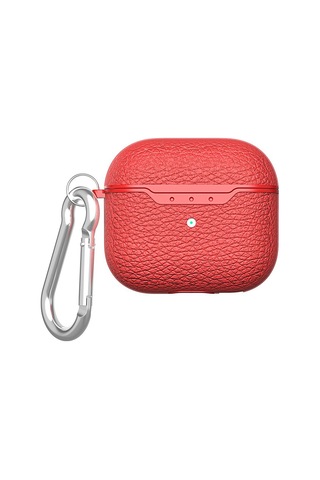 Apple Uyumlu AirPods 3. Nesil Kılıf Silikon Kulaklık Kılıfı Deri Kırmızı