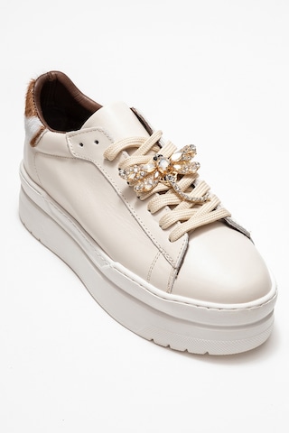 Luvishoes Luvi Shoes Laren Ekru Cilt Hakiki Deri Tokalı Kadın Günlük Spor Ayakkabı Ekru