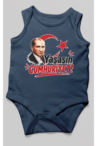 Morivokids Yaşasın Cumhuriyet Sıfır Kol Bebek Body %100 Pamuk Lacivert