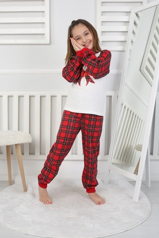 Kız Çocuk Pijama Takımı Papyon Beyaz