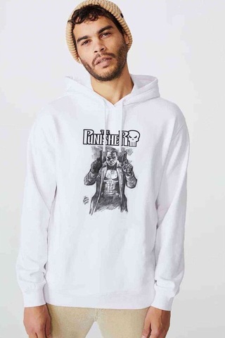 The Punisher Frank Castle Baskılı Beyaz Erkek Örme Kapşonlu Sweat