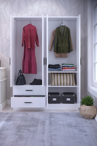 Gubimo Abete 4 Kapılı 2 Çekmeceli 2 Askılıklı Beyaz Gardırop Elbise Dolabı Yüklük
