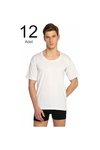 Erkek Beyaz 12'li Paket Bisiklet Yaka Fanila Elf568t0103ccm12 Beyaz