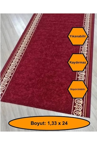 Desenli Kaydırmaz Yolluk Kilim Halı 1,33x24 Metre Çok Renkli