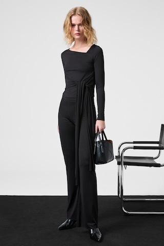 Grımelange Lorelıs Kadın Esnek Kumaşlı Geniş Paçalı Dikiş Detaylı Siyah Pantolon siyah