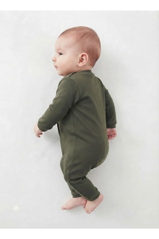 Xmlbayiciniz Unisex Bebek Tulum Haki 0-3 Ay Pamuk Uzun Kol Çıtçıt Kapama Dik Yaka Çok Renkli