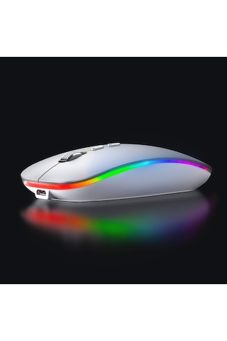 Kablosuz Şarj Edilebilir 2.4g Kablosuz Fareler Sessiz Tıklama Led Işıklı Usb Alıcı Gümüş Diğer