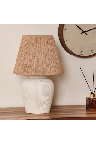 Safirr Light Glow Seramik Abajur - Beyaz / Krem - 40x40x25 Cm Çok Renkli