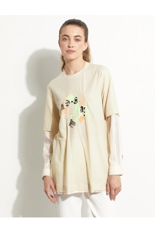 Baskılı Katmanlı Sweat-krem Krem